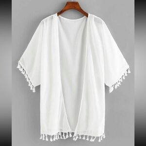 Shein White Cover Up With Tassels Kimono